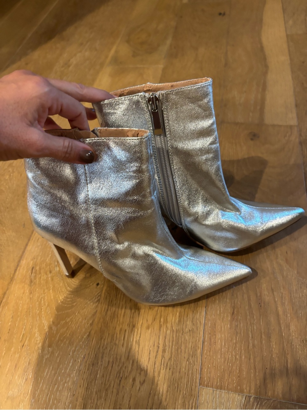 Metallic Silver Zara Stiletto Ankle Boots